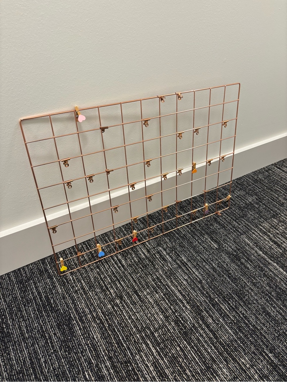 Rose Gold Metal Wire Grid Display Panel with Mini Clips
